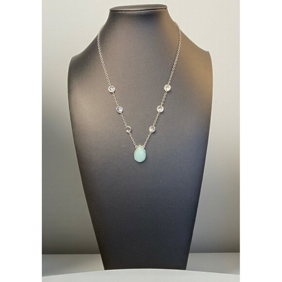 WHBM Silver Tone Necklace Teardrop Aqua Pendant -239 - Picture 1 of 2